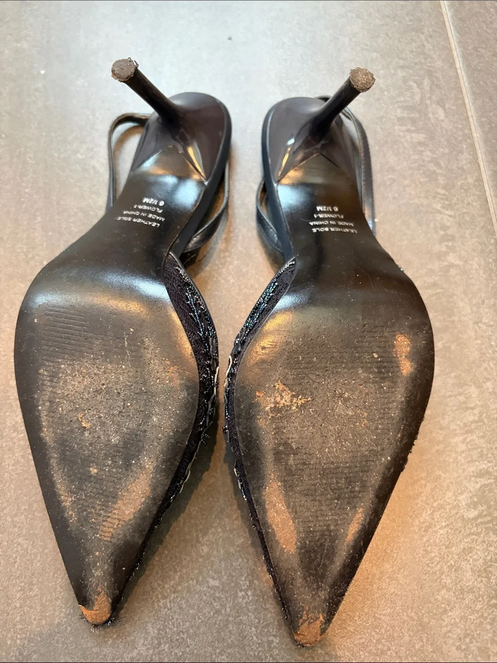 Valerie Stevens Navy Floral Beaded Pointed Slingback Heels